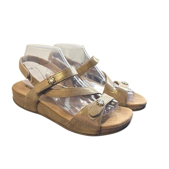 Romika Fidschi Gold Leather Adjustable Wedge Sandals Womens 8 Size 38 Shimmer - Picture 5 of 8